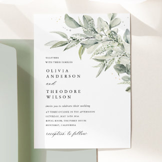 Sage Green Botanical Watercolor Elegant Wedding Invitation