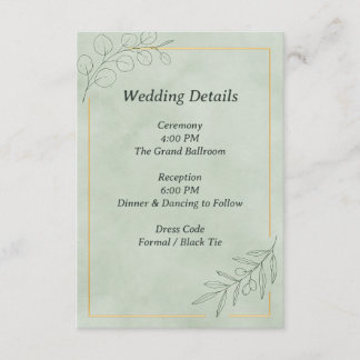 Sage Green Botanical Wedding Details Card