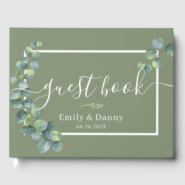 Sage Green Botanical Wedding Elegant Guest Book (Front)