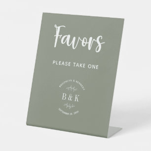 Sage Green Botanical Wedding Favours Take One Pedestal Sign