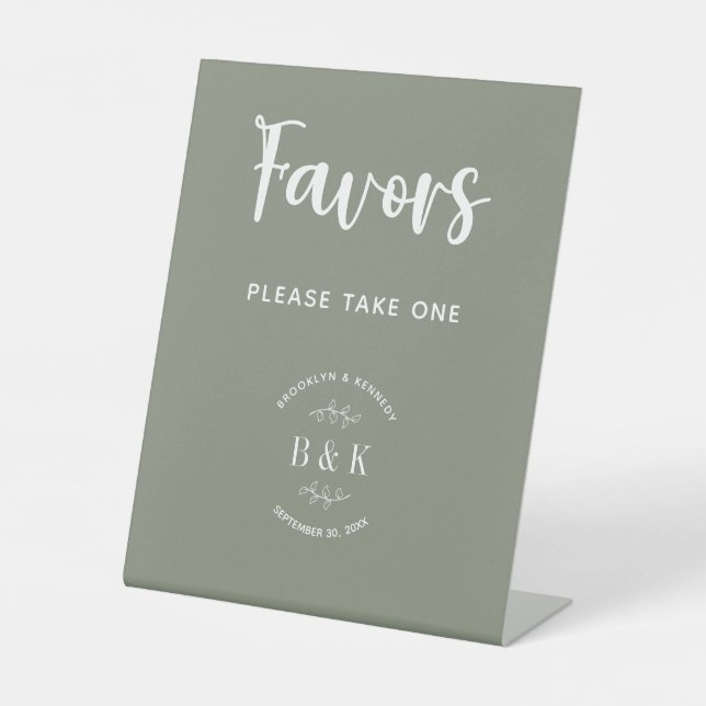 Sage Green Botanical Wedding Favours Take One Pedestal Sign (Front)