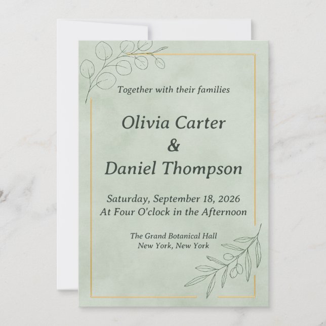 Sage Green Botanical Wedding Invitation (Front)