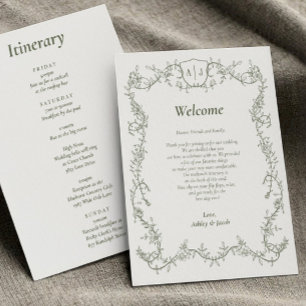 Sage Green Botanical Wedding Letter and Itinerary Program
