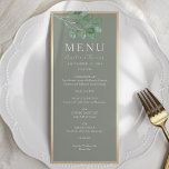 Sage Green Botanical Wedding Menu Card<br><div class="desc">Elegant sage green wedding menu featuring watercolor eucalyptus greenery and a modern gold border. This minimalist design is perfect for rustic,  botanical,  or boho celebrations. Easily customise with your menu and names. For help or additional items,  contact me at bpkolman@gmail.com.</div>