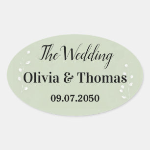 Sage Green Botanical Wedding Oval Sticker