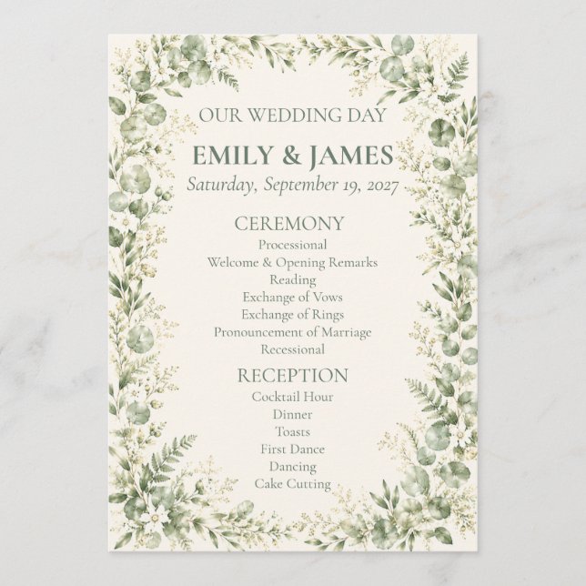 Sage Green Botanical Wedding Program (Front)