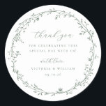 Sage Green Botanical Wreath Wedding Favour Classic Round Sticker<br><div class="desc">Elegant botanical vintage style Sage Green Wreath,  wedding thank you favour sticker.</div>