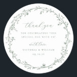 Sage Green Botanical Wreath Wedding Favour Classic Round Sticker<br><div class="desc">Elegant botanical vintage style Sage Green Wreath,  wedding thank you favour sticker.</div>
