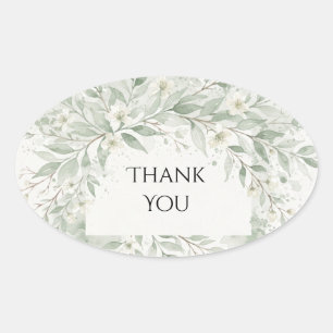 Sage Green Botanical Wreath Wedding Oval Sticker