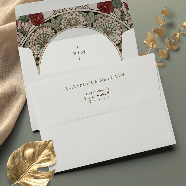 Sage Green Bougainvillea Art Nouveau Vintage Mucha Envelope (Creator Uploaded)