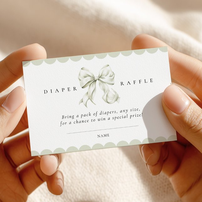 Sage Green Bow Baby Shower Diaper Raffle Card (Creator Uploaded)