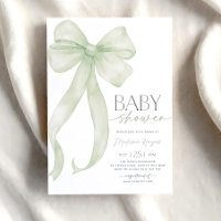 Sage Green Bow Baby Shower Invitation Template
