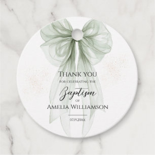 Sage Green Bow Baptism Favour Tags