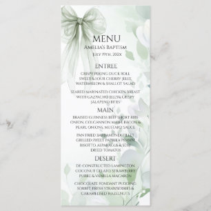 Sage Green Bow Baptism Menu