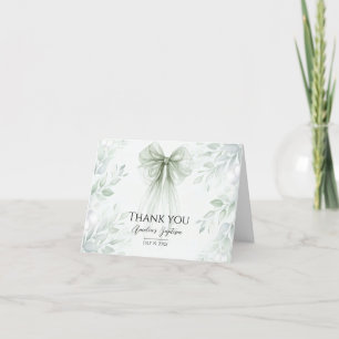 Sage Green Bow Baptism Thank You Card