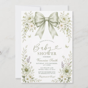 Sage Green BOW Coquette Baby Shower Invitation