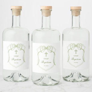 Sage Green Bow Crest Baptism Liquor Bottle Label