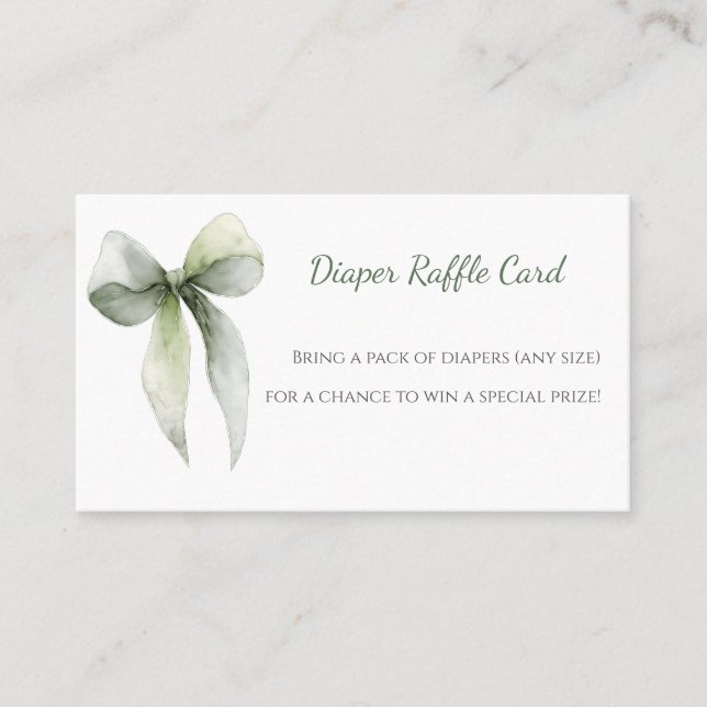Sage Green Bow Diaper Raffle Card (Front)
