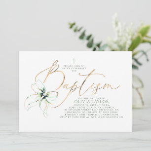 Sage Green Bow Elegant Minimalist Modern Baptism Invitation