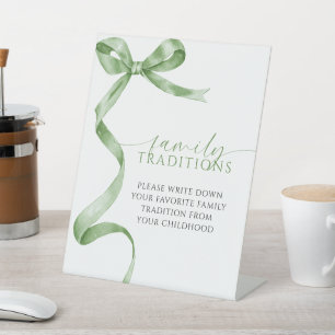 Sage Green Bow Favorite Family Traditions Game Pedestal Sign