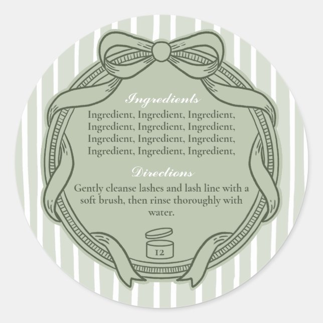 Sage Green Bow Frame Ingredients Directions Label (Front)