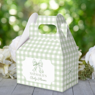 Sage Green Bow Gingham Baby Shower Favour Box