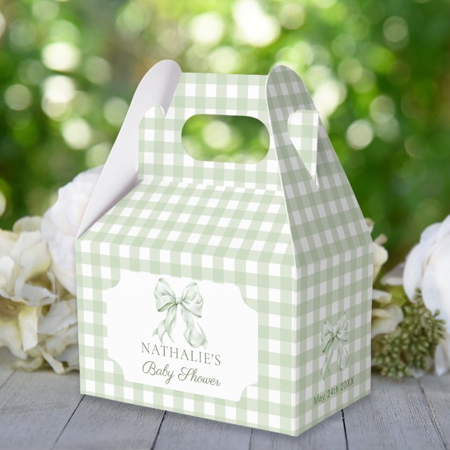 Sage Green Bow Gingham Baby Shower  Favour Box (Creator Uploaded)