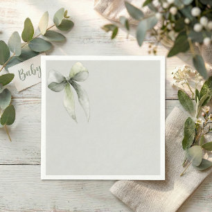 Sage Green Bow Gingham Baby Shower Napkin