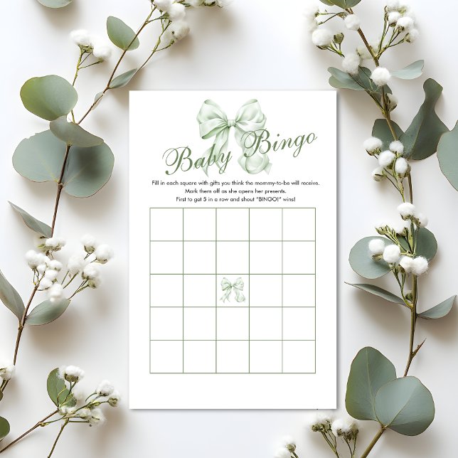 Sage Green Bow Girl Baby Shower Gift Bingo  (Creator Uploaded)