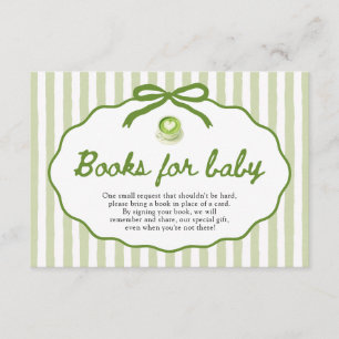 Sage Green Bow Matcha Baby Shower Books For Baby Enclosure Card