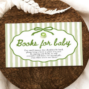 Sage Green Bow Matcha Baby Shower Books For Baby Enclosure Card