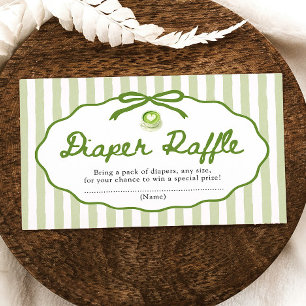 Sage Green Bow Matcha Baby Shower Diaper Raffle Enclosure Card