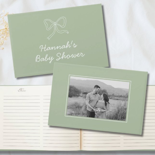 Sage Green Bow Personalised Baby Shower Guest Book (Sage Green Bow Personalized Baby Shower Guest Book)