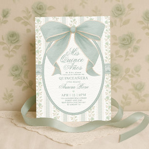 Sage Green Bow Quinceanera Mis Quince Birthday Invitation