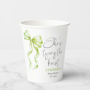 Sage Green Bow She's Tying the Knot Bridal Shower Paper Cups