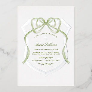 Sage Green Bow Silver Crest Baptism