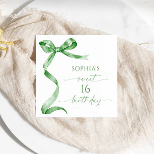 Sage Green Bow Sweet 16 Birthday Party Napkin