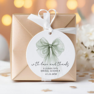 Sage Green Bow Watercolor Bridal Shower Thank You Favour Tags