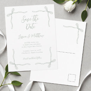 Sage Green Bows and Vows Wedding Save the Date Postcard