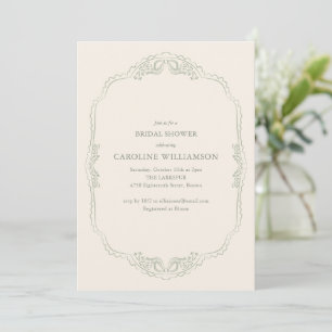 Sage Green Bows Ivory Hand Drawn Bridal Shower Invitation