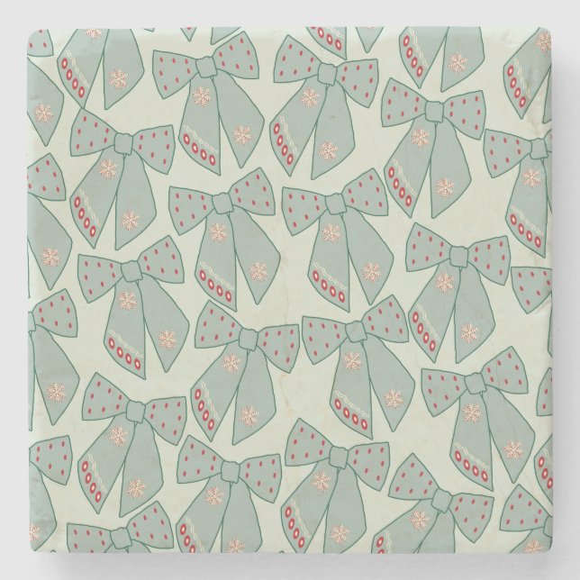 Sage Green Bows Stone Coaster (Front)