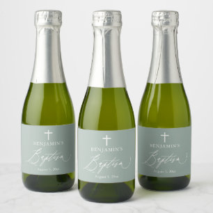Sage Green Boy Baptism Mini Champagne Bottle Label