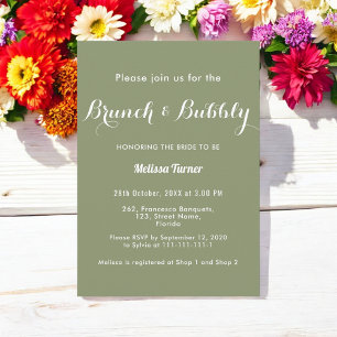 Sage Green Bridal Brunch Bubbly Simple Invitation