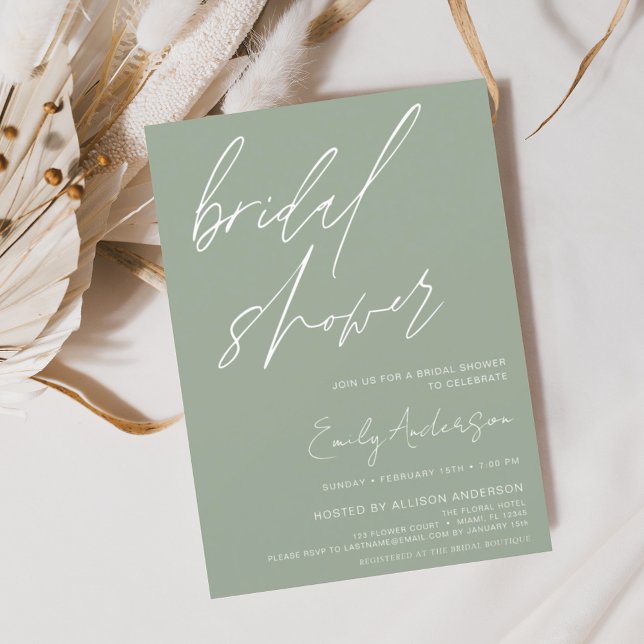Sage Green Bridal Shower Handwritten Invitation (Creator Uploaded)