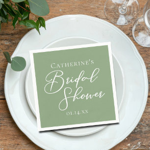 Sage Green Bridal Shower Personalised White Script Napkin
