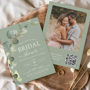 Sage Green Bridal Shower QR Code Photo Eucalyptus Invitation