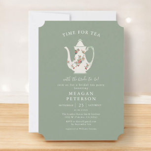 Sage Green Bridal Shower Tea Party Invitation