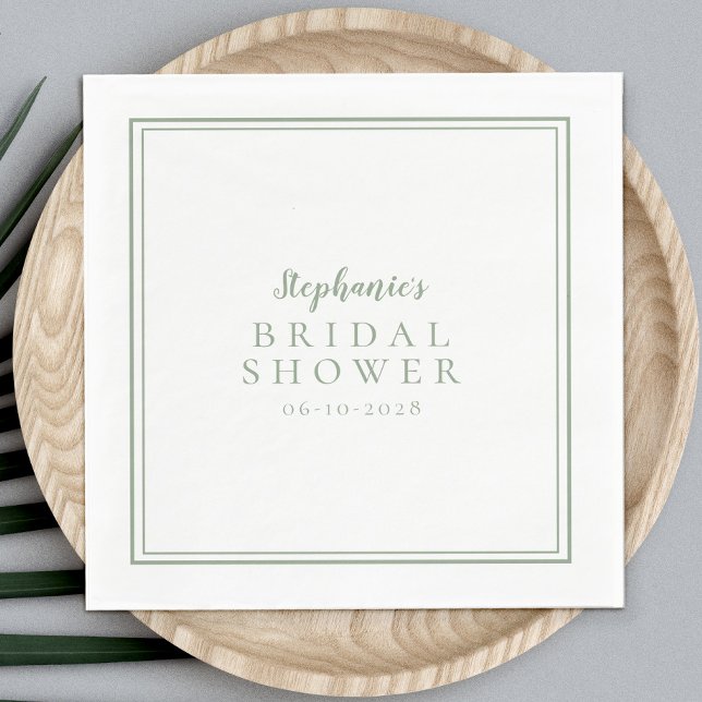 Sage Green Bridal Shower Wedding Simple Modern Napkin (Sage Green Bridal Shower Wedding Simple Modern Napkins)
