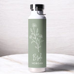Sage Green Bride Hand Scripted Name Floral  Water Bottle<br><div class="desc">Celebrate in style with our Name Hand Scripted Bachelorette Bridal Party Thermal Wine Tumbler. Featuring an elegant, personalised script design, this tumbler is perfect for keeping beverages at the ideal temperature during your bridal festivities. Crafted from high-quality, insulated materials, it’s as practical as it is chic. Ideal for bachelorette parties,...</div>