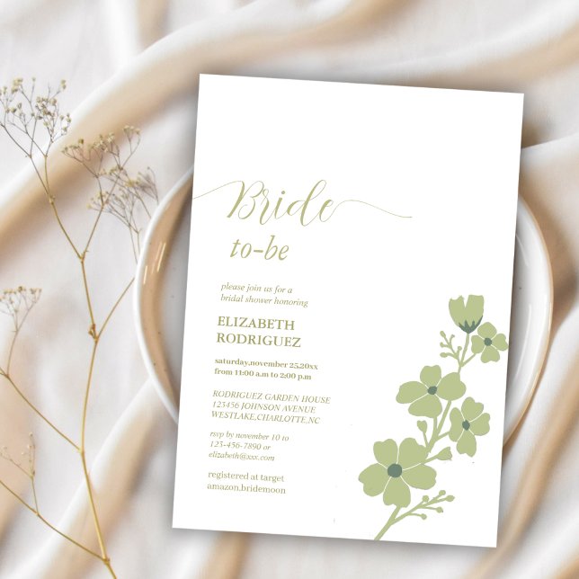 sage green bride-to-be floral bridal shower invitation (Creator Uploaded)